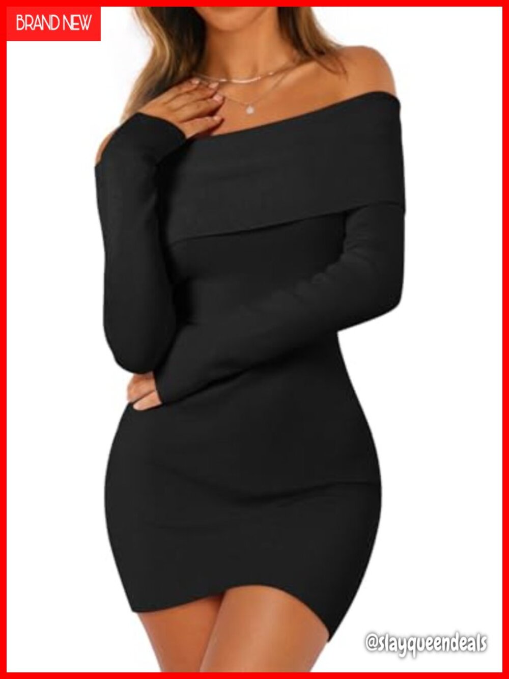 Off Shoulder Long Sleeve Bodycon Mini Sweater Dress Ribbed Knit Club Party
